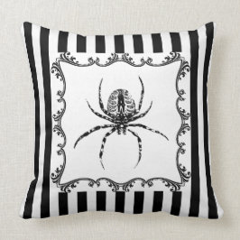 Creepy Gothic Spider Zeichnend Schwarz-Weiß-Streif Kissen