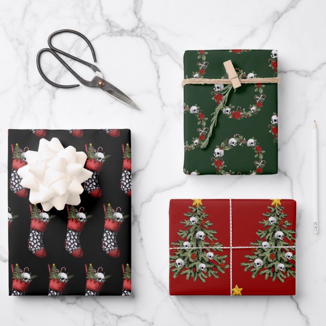 Creepy Gothic Weihnachtskronenwrapping Paper Geschenkpapier Set (Vorderseite)