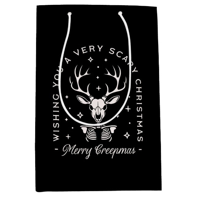 Creepy gothy dunkle Weihnachtsrentiere Skelett Mittlere Geschenktüte (Vorderseite)