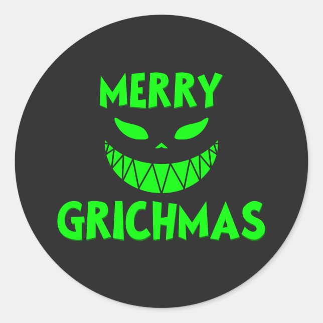 Creepy Green Grinch Weihnachtsgesicht Dark Festive Runder Aufkleber (Vorderseite)