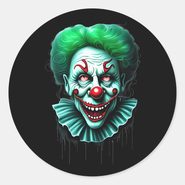 Creepy Green Hair Clown Runder Aufkleber (Vorderseite)
