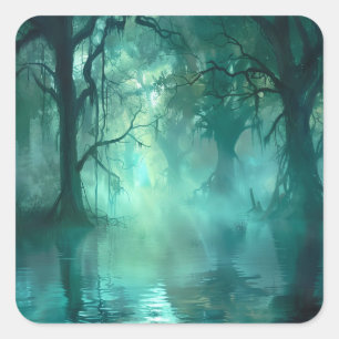 Creepy Green Swamp Quadratischer Aufkleber