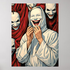 Creepy Grinning Masked Cult Figures Horror Pop Art Poster