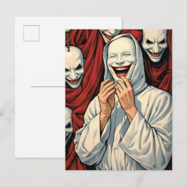 Creepy Grinning Masked Cult Figures Horror Pop Art Postkarte