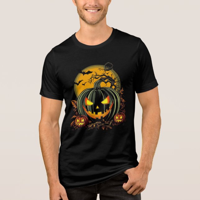 Creepy Grinning Pumpkins Halloween Design Tri-Blend Shirt (Vorderseite)
