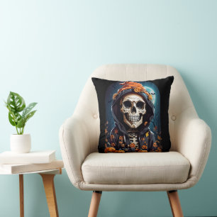 Creepy Grinning Skeleton Halloween Kissen