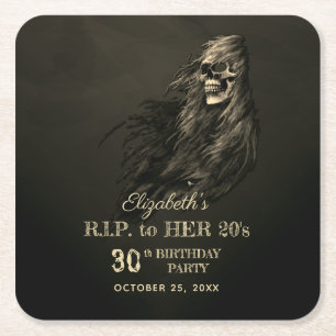 Creepy Hair Skull RIP zu ihrer 20er Geburtstagspar Rechteckiger Pappuntersetzer