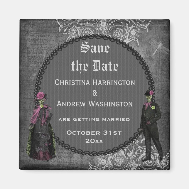 Creepy Halloween Bride & Groom Save the Date Magnet (Vorne)