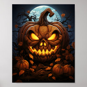 Creepy Halloween Night Orange Kürbislaterne Poster