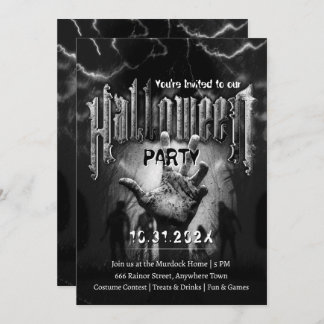 Creepy Halloween Party Zombies Black Scary Night Einladung