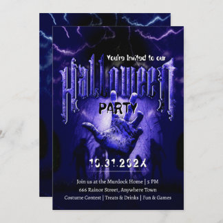 Creepy Halloween Party Zombies Blue Scary Night Einladung