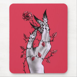 Creepy Hand Rose Thorns Macabre Red Mousepad