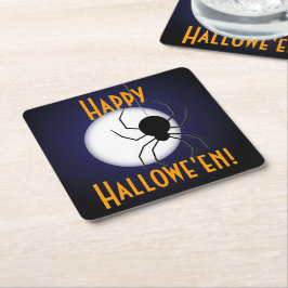 Creepy Happy Halloween Moon and Spider Rechteckiger Pappuntersetzer