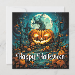 Creepy Happy Halloween Pumpkin Illustration Karte