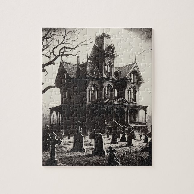 Creepy Haunted House Graveyard Drawing Puzzle (Vertikal)