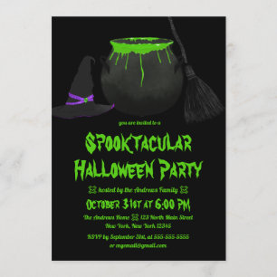 Creepy Hexen Cauldron Hat Broom Halloween Einladung