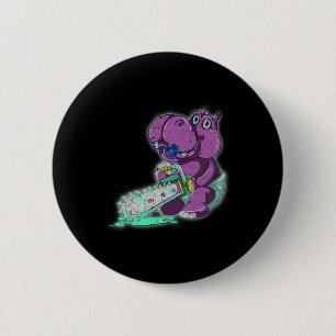 Creepy Hippo Beängstigend Vaporwave Animal Chainsa Button