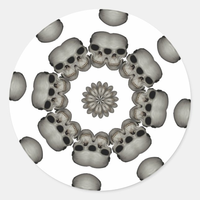 Creepy Human Skull Mandala Runder Aufkleber (Vorderseite)