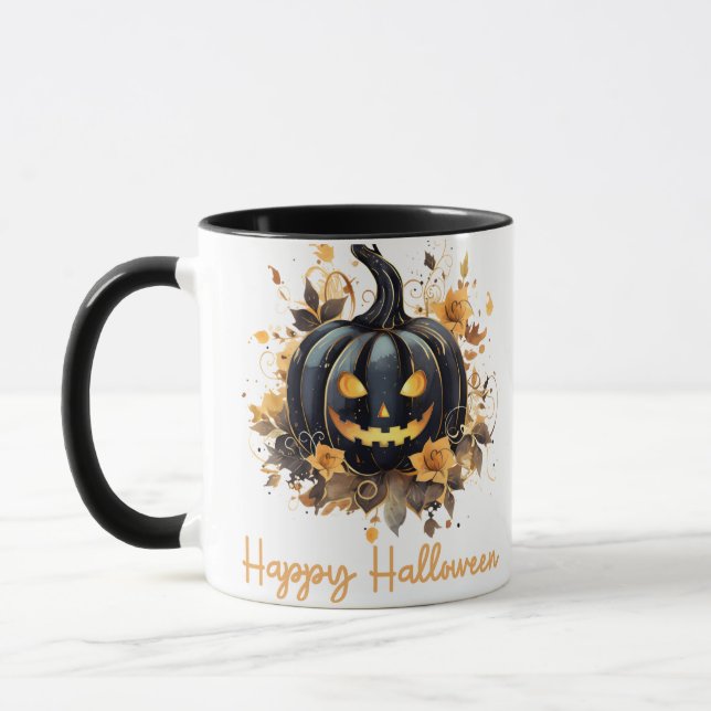 Creepy Jack-O' Lantern Floral Happy Halloween Tasse (Links)