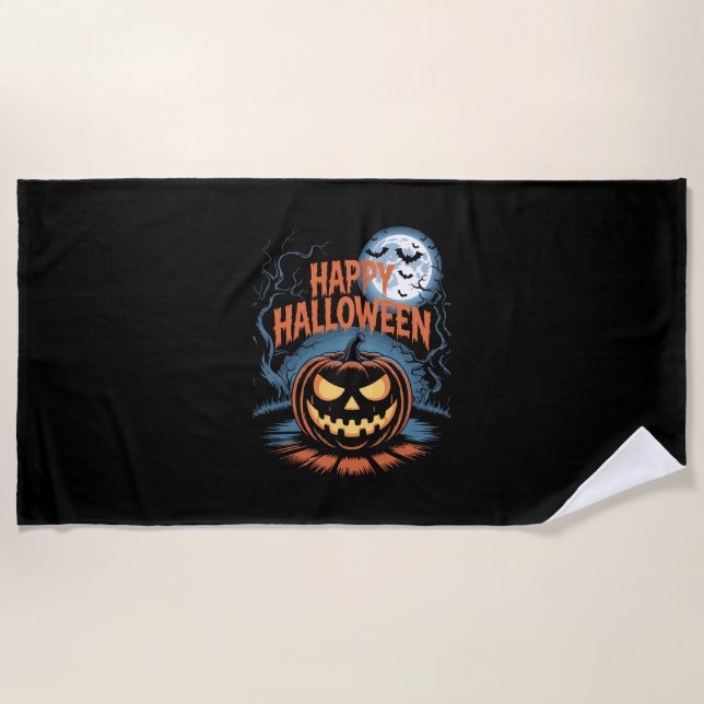 Creepy Jack O’ Lantern Halloween Strandtuch (Vorderseite)
