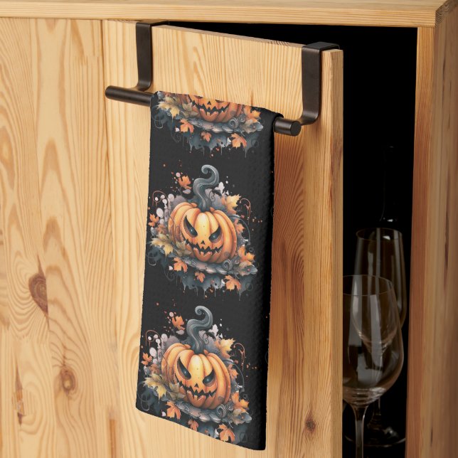 Creepy Jack-O' Lantern Pattern Halloween Geschirrtuch (Drittel gefaltet)