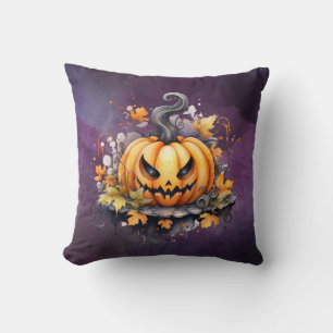 Creepy Jack-O' Lantern Wasserfarbe Lila Halloween Kissen