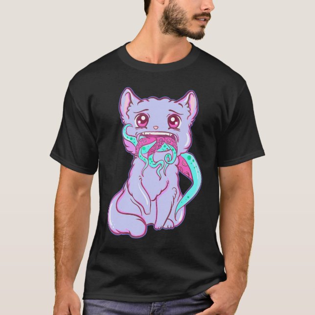 Creepy Kawaii Anime Cat Horror Pastel Goth T-Shirt (Vorderseite)