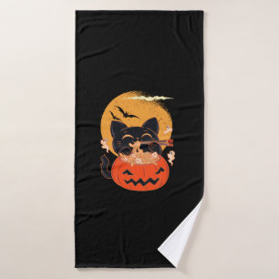 Creepy Kawaii Cat Eating Worms Ramen Noodles Hallo Badehandtuch