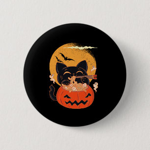 Creepy Kawaii Cat Eating Worms Ramen Noodles Hallo Button