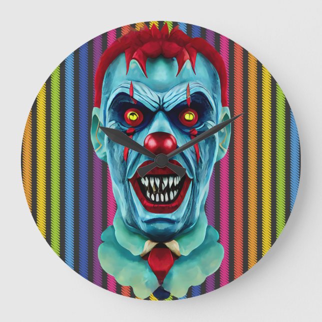 Creepy Killer Zombie Clown Horror Art Große Wanduhr (Vorderseite)