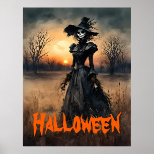 Creepy Lady of the Past Scarecrow Halloween Poster