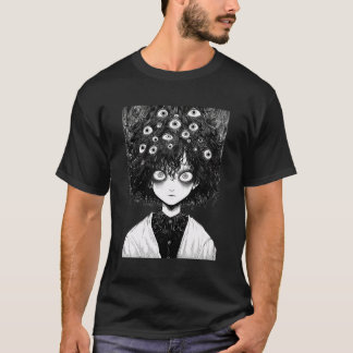 Creepy Manga Girl Beängstigend Eyes Horror Hallowe T-Shirt