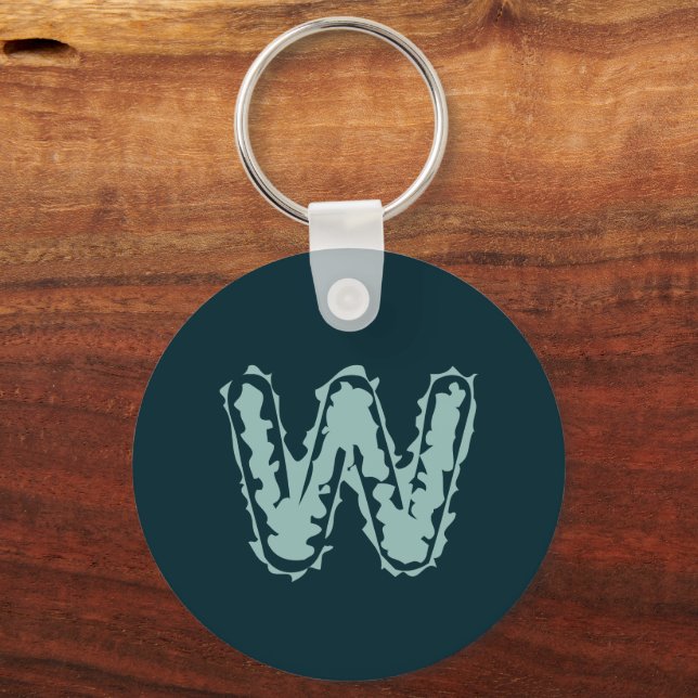 Creepy Monogram Mint Green auf Deep Blue Schlüsselanhänger (Rückseite)