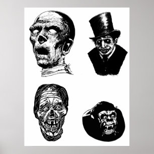 Creepy Monsters Kreaturen Horror Kunst Illustratio Poster