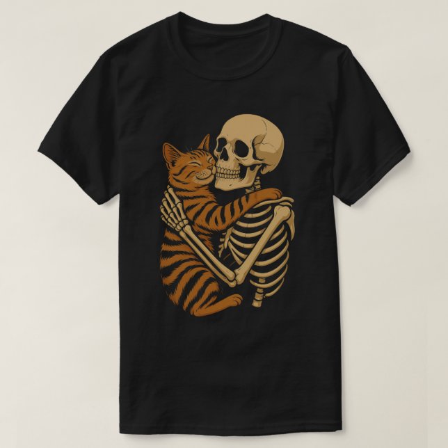 Creepy Niedlich Cat - Skelett Umarmung Kitesurfen  T-Shirt (Design vorne)