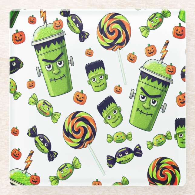 Creepy Niedlich Halloween Frankenstein Glasuntersetzer (Vorderseite)
