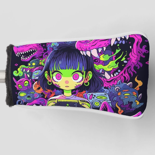 Creepy Niedlich Horror Anime Gamer Girl Golf Headcover (Vorderseite)