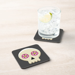 Creepy Niedlich Kawaii Goth Skull mit Blume Getränkeuntersetzer