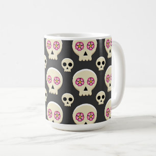 Creepy Niedlich Kawaii Goth Skull mit Blume Muster Kaffeetasse