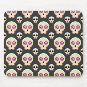Creepy Niedlich Kawaii Goth Skull mit Blume Muster Mousepad