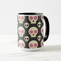 Creepy Niedlich Kawaii Goth Skull mit Blume Muster