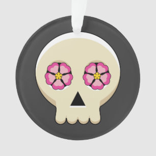 Creepy Niedlich Kawaii Goth Skull mit Blume Ornament