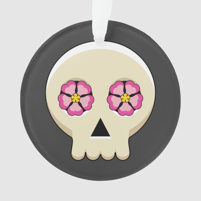 Creepy Niedlich Kawaii Goth Skull mit Blume Ornament (Vorderseite)