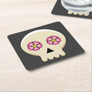 Creepy Niedlich Kawaii Goth Skull mit Blume Rechteckiger Pappuntersetzer