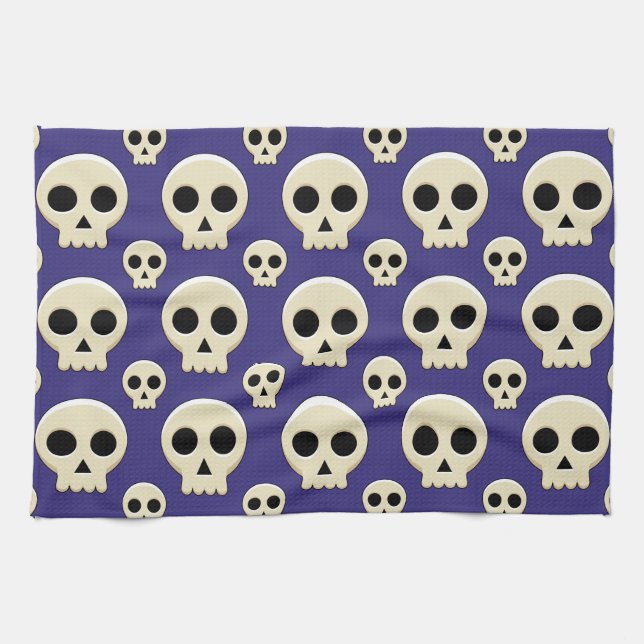 Creepy Niedlich Kawaii Goth Skull Pattern Geschirrtuch (Horizontal)