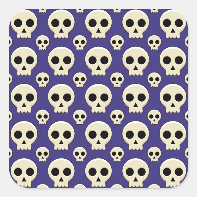 Creepy Niedlich Kawaii Goth Skull Pattern Quadratischer Aufkleber (Vorderseite)