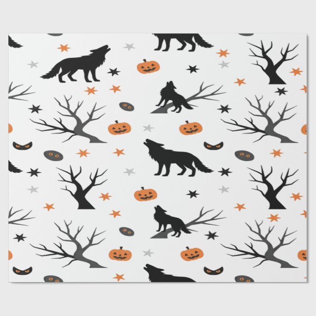 Creepy Niedlich Wolf Pack Halloween Geschenkpapier (Flach)