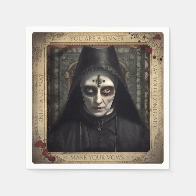 Creepy Nun Gothic Halloween Geständnis Serviette (Vorderseite)