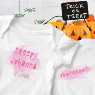 Creepy Pink Smoke Halloween Baby Girl Name Baby Strampler
