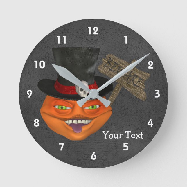 Creepy Pumpkin Face In Top Hat Runde Wanduhr (Vorderseite)